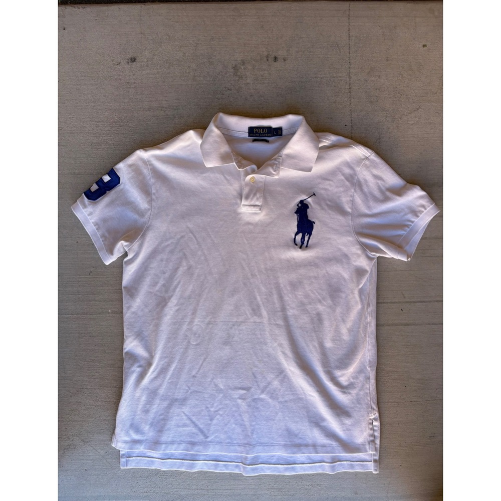 Polo Ralph Lauren Custom Fit Polo Shirt Big Pony Logo White Size L